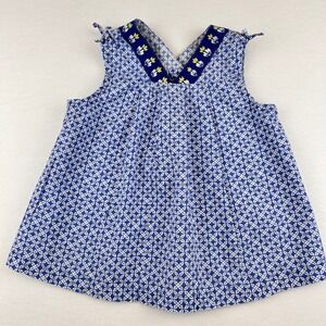 Janie and Jack Girls Blue White Geometric Floral Sleeveless Top 3T